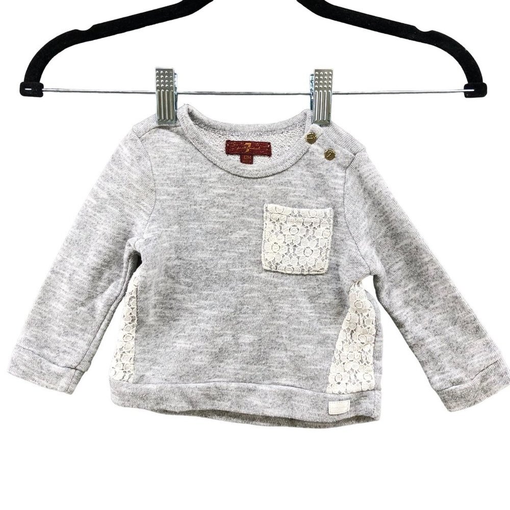 7 For All Mankind 7FAMK Baby Girls 12M Gray Sweatshirt Lace Detail Logo